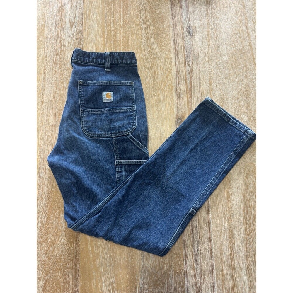 Carhartt Double Front Knee Logger Jeans Mens 32x31 Blue Denim Workwear Pants